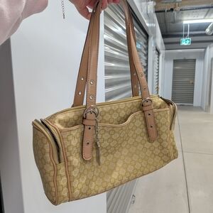 Vintage Y2K Nine West Tan and Green/Yellow Shoulder Bag